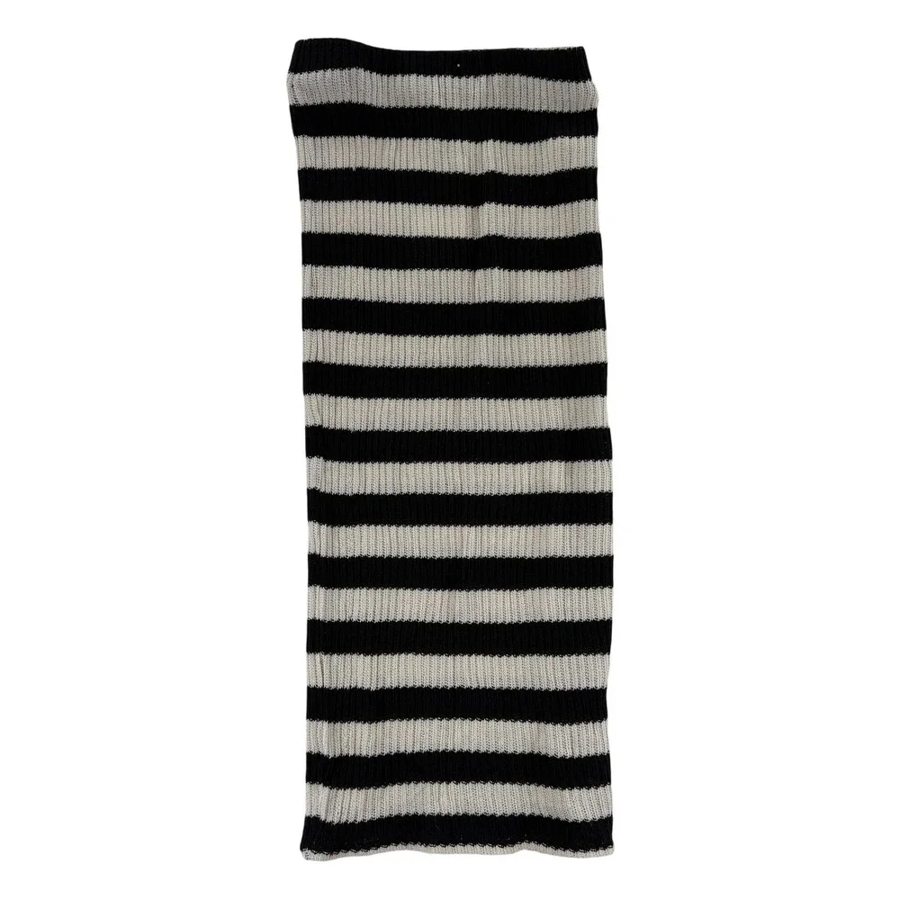 Zara Skirt Womens Small Black White Striped Rib Knit Midi Pencil Boho‎ Long NWT